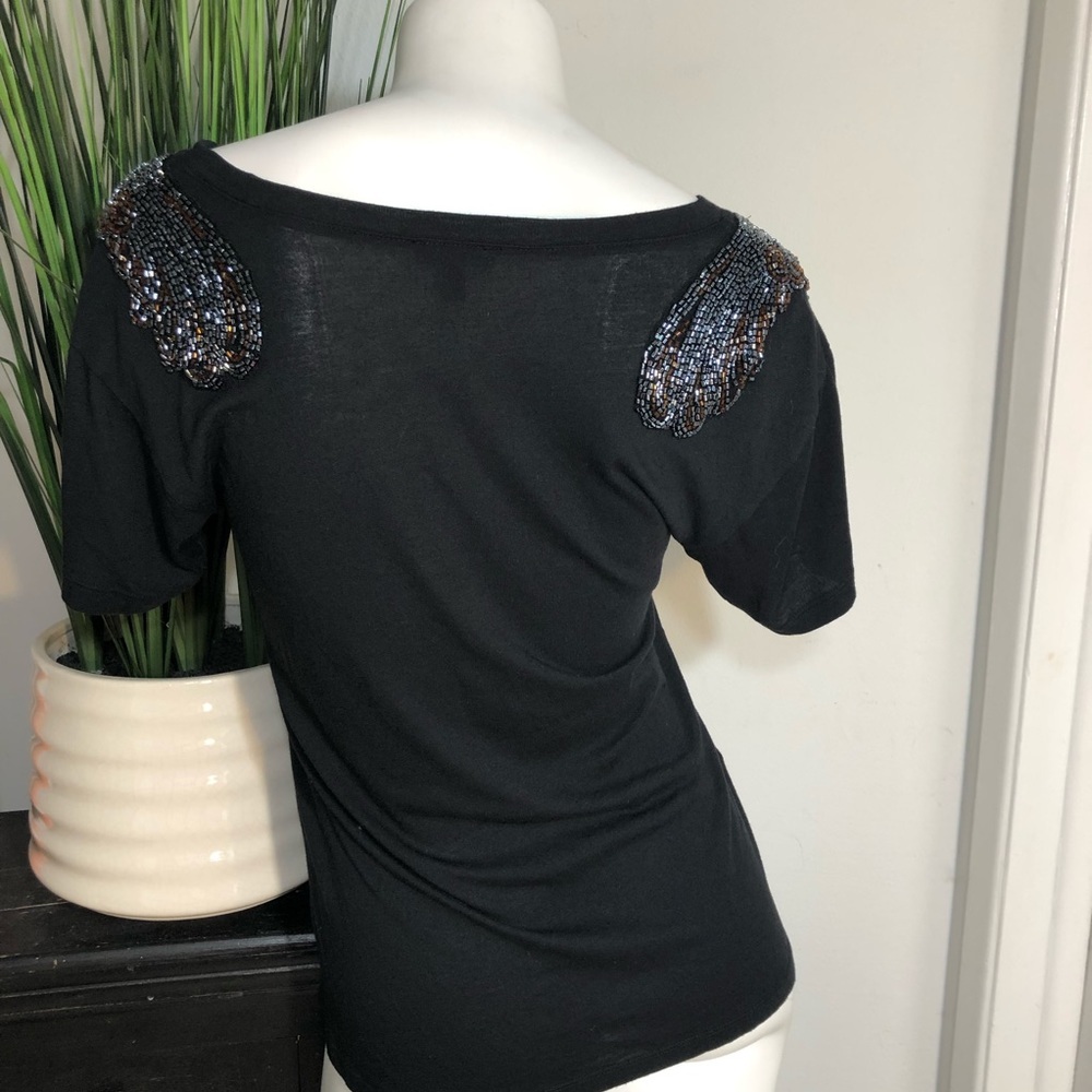 Y2K 2000’s Express Embellished Angel Wings Beaded Tee T-Shirt‎ XS
